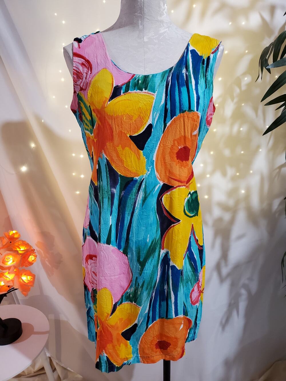 Jams World Vintage 90s Floral Colorful Sleeveless Art Midi Dress Womens Size 9